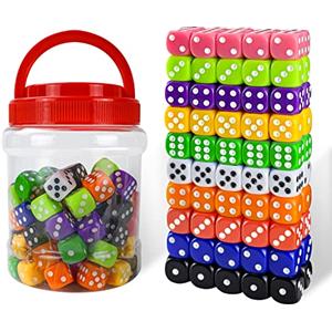 SLAKOZYT Giochi di Dadi,100 Pezzi 14mm Dadi 6 Facce,Giochi di Matematica, Con Sacchetto di Velluto 0 per Tenzi Tombola.