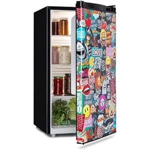 KLARSTEIN Cool Vibe - Friforifero, Classe Energetica E, Volume: 90 L, VividArt Concept: Porta con Stampe Manga e Fumetti, Scomparto Verdure, Livello di Rumorosità: 42 dB, Nero