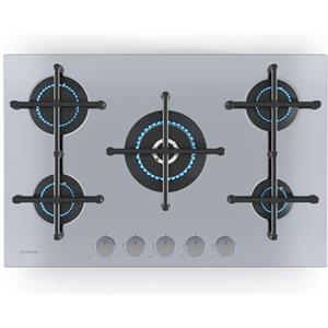 Klarstein Illuminosa 5 - Piano Cottura a Gas, 5 Bruciatori Sabaf, Wok: 4 kW, Acciaio Inox, Accensione Elettrica, Compatibile con Gas Naturale & GPL, Supporti Magnetici, 76x13x50 cm