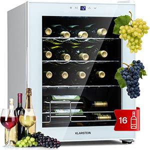 KLARSTEIN Shiraz Cantinetta Vino, Cantina Vino Refrigerata a Zona Singola per Prosecco e Bottiglie di Birra, Con Pannello Touch, Frigo Vino per Esterno/Interno, 5-18°C, 42 Litri, 16 Bottiglie