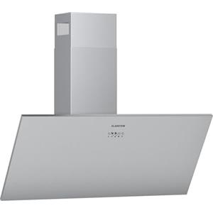 Klarstein Silver Lining - Cappa Aspirante Inclinata a Parete, Classe Energetica A, Ricircolo o Scarico, 3 Livelli, Touch, Display LED, Acciaio Inox, 568 m³/h, 90 cm, Argento