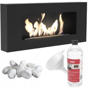 KRATKI Delta Flat Caminetto a bioetanolo + ciottoli 1 kg + imbuto + biocarburante liquido 1 l + contenitore per biocarburante | biocontenitore 0,4 l, TÜV | acciaio, 40 x 90 cm, nero opaco