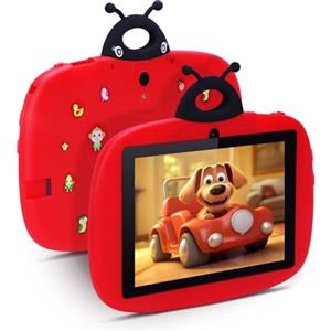 C Idea Tablet da 7 Pollici per Bambini 3-7, 4 GB RAM 32 GB ROM, Didattico per Ragazzi e Ragazze, Supporto Iwawa, Rosso
