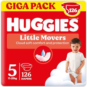Huggies Pannolini Little Movers, Taglia 5 (11-25 Kg), Confezione da 126 pannolini, Formato Gigapack