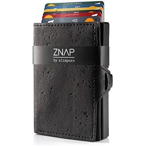 slimpuro ZNAP - Protezione RFID - Sughero Nero - Fino a 12 carte - Portafoglio Uomo Slim, Portacarte Uomo, Portacarte di Credito da Uomo