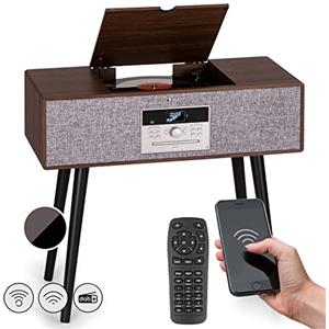 Auna Giradischi Bluetooth per Dischi in Vinile MP3, Lettore Vinile a 3 Velocità, Giradischi Vinili Vintage con Casse Stereo e Telecomando, Gira Dischi per Vinile CD USB con Piedi e Radio DAB+/FM