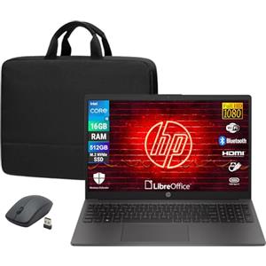 HP 250 G10, Computer Portatile Notebook, Intel i5-1334u 10 Core 3.4Ghz, Display 15.6'' FHD, Ram 16GB, SSD 512GB, Windows 11, Pronto all'uso con Libre Office + Borsa e Mouse