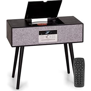 Auna Giradischi Bluetooth per Dischi in Vinile MP3, Lettore Vinile a 3 Velocità, Giradischi Vinili Vintage con Casse Stereo e Telecomando, Gira Dischi per Vinile CD USB con Piedi e Radio DAB+/FM