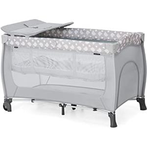 hauck Culla da Campeggio Sleep N Play Center - Lettino Neonato fino 15kg - Letto pieghevole 120x60cm, con 2 Piani Regolabili, Fasciatoio e Ruote - Grigio, orsi