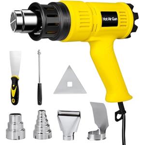 Carehabi Pistola termica professionale 2000 W, pistola termica 50 ℃ - 600 ℃ con temperatura regolabile, 4 ugelli, spatola e raschietto, riscaldamento a pistola per sverniciare, saldare e restringere