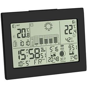 TFA Dostmann Stazione meteo con sensore esterno, radio wireless Horizon, 35.1155.01, previsioni meteo, con orologio radio, nero