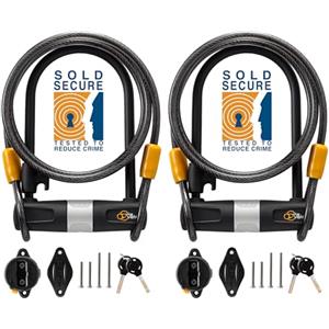 Via Velo Set di 2 lucchetti a U con cavo a spirale di Via Velo, lucchetto per bicicletta ad alta sicurezza, Ø 14 mm