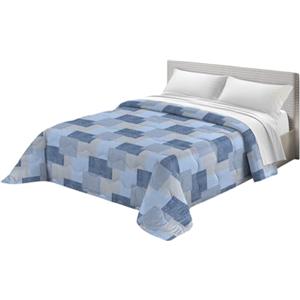 Tata Home Trapunta Invernale Matrimoniale 260x260 cm Imbottita 300 gr/mq Piumone Caldo Pesante Disegno Quadri Geometrici Made in Italy MOD. Cubic Blu Azzurro