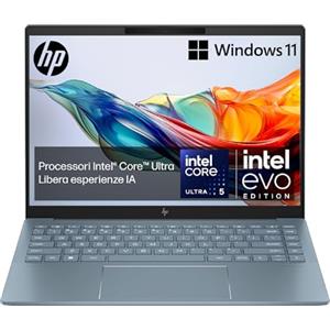 HP Pavilion Plus 14-ew1004sl Notebook, Intel Core Ultra 5-125H, Intel Evo Edition, AI, RAM 16 GB, 512 GB SSD, Display 2K IPS 300 Nits 120 Hz, Wi-Fi 6E, Webcam 5MP, Windows 11, Azzurro, Sky Blue