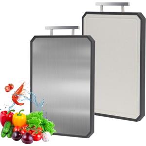 Gachiwar Bifacciale - tagliere di acciaio inox in acciaio inossidabile/paglia di grano pp,Tagliere Acciaio Inox,Tagliere in Titanio per Cucina,Tagliere da Cucina Professionale,Spianatoia Acciaio Inox(42*29cm)
