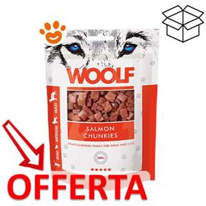 Woolf Snack per Cani e Gatti - Bocconcini Morbidi di Salmone 100g, Ricchi di Proteine e Omega-3, Senza Glutine