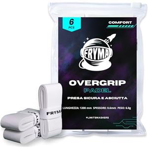 FRYMA Overgrip Padel e Tennis Bianco Antiscivolo e Aderente Grip Racchetta da 6 Pezzi per Massimo Comfort ed Elevato Assorbimento del Sudore Superficie Morbida Accessori per Pala da Padel