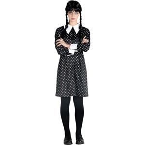 Ciao- mercoledì Addams Vestito Costume Travestimento Bambina Ragazza Originale Wednesday (Taglia M, 152 cm) con Parrucca, Colore Nero, Bianco