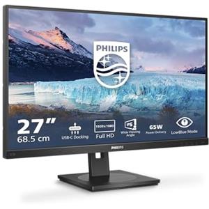 Philips 273S1 - Monitor docking da 27 pollici, FHD, USB-C docking 65W PD, IPS, TUV Eye comfort, regolabile in altezza, altoparlanti, senza sfarfallio (1920x1080, 300cd/m², HDMI 1.4/DP 1.2/USB-C, RJ45)