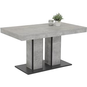 Hela Tische, Rose - Tavolo a colonna per sala da pranzo, prodotto in legno derivato rivestito in melamina, effetto cemento, 2 gambe a colonna e piastra base, allungabile, 140-180 x 80 cm
