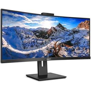 Philips 346P1Crh Docking Monitor Wqhd Curved Usb C Da 34 Pollici, Webcam, Regolabile In Altezza, Hdr400, 3440 x 1440, 100 Hz, Hdmi, Displayport, Usb C, Rj45, Hub Usb, Nero, 34 Pollici Wqhd Curvo