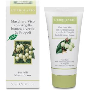 L'Erbolario Maschera Viso Purificante all'Argilla Bianca e Verde con Propoli per Pelli Miste e Grasse - 50 ml