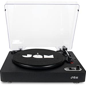 JAM Spun Out Giradischi Wireless Bluetooth per Vinili, 3 Cinghie per un Audio di Qualità Superiore, Portatile, con Jack per le Cuffie e Ingresso AUX, Copertura Antipolvere Inclusa, Nero