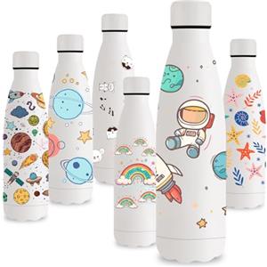 Vikastar Borraccia Termica, 500ml senza BPA, Thermos per Bevande Calde, a Prova di Perdite, Borraccia Bambini, Acciaio Inox per Scuola, Sport, Palestra, Ciclismo, Bianco-Astronauta