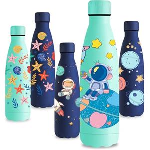 Vikastar Borraccia Termica, 500ml senza BPA, Thermos per Bevande Calde, a Prova di Perdite, Borraccia Bambini, Acciaio Inox per Scuola, Sport, Palestra, Ciclismo, Verde-Astronauta