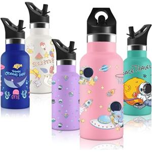 Vikastar Vikaster Borraccia Termica con Cannuccia, Borraccia Termica Bambini in Acciaio Inox, 350ml, Senza BPA, 12H Caldo/24 Freddo, Adatto a Ragazza, Ragazzo, Scuola, Parco Giochi, Parco Divertimenti