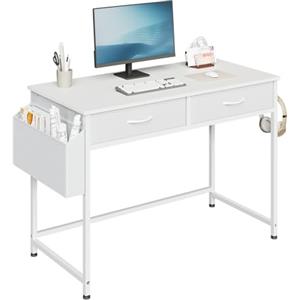 Klihome Scrivania con Cassetti, 100x50cm, Scrivania Bianca, Scrivania con Contenitore, Tavolo da Scrivania, Struttura in Metallo, per Camera da Letto