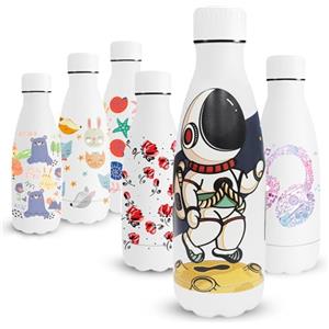 Vikaster Borraccia in Acciaio Inossidabile, Borraccia da 350ml Borraccia Termica, Stampa 3D Bottiglia Termica per Bambini, Borraccia Senza BPA, a Prova di Perdite, Scuola, Sport, Campeggio