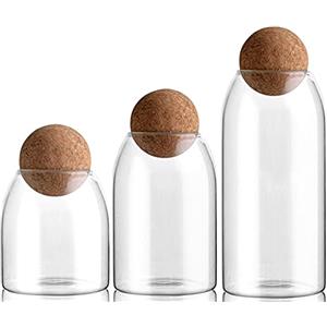 JUVEL Barattoli di Conservazione in Vetro, 3 Pezzi Barattolo Caramelle Trasparenti, barattoli Vetro Ermetici, con Sughero, Cucina Contenitori Alimentari perper servire tè, caffè, spezie, zucchero, sale