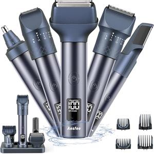 Aesfee Tagliacapelli Uomo, Regolabarba da Uomo con Regolabile Preciso 20 Impostazioni di Lunghezza di Taglio Rasoio Elettrico All-In-One Regolabarba Impermeabile IPX7 con Dock Ricaricabile USB-C