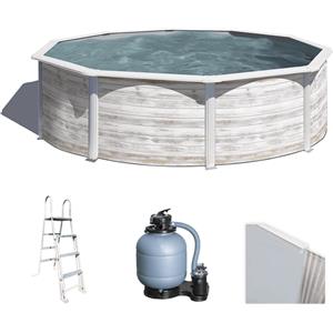 Gre Finlandia Piscina Fuori Terra Rotonda in Acciaio Effetto Legno 350x120 cm - Capacità 10100L, Max 5-6 Persone