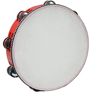 Geardeangloow Tamburelli palmari in legno a percussione in metallo per feste in chiesa adulti 25,4 cm rosso, 25,4 cm