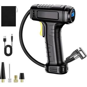 SINZUX Compressore d'Aria per Pneumatici, gonfiatore di Pneumatici per Auto a Batteria 12V, Pompa per Pneumatici per Auto, gonfiatore di Pneumatici con spegnimento Automatico da 150 PSI, Luce LED e 4 ugelli