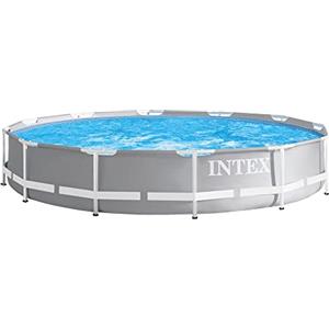 Intex 26710NP - Piscina Fuori Terra Prisma Frame Rotonda, 6503 L, Acciaio e PVC, Grigio, 366x76 cm