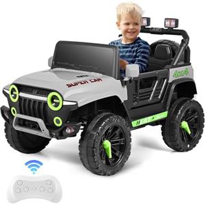 CUPCHID Auto elettrica per bambini, auto per bambini, auto per bambini da 12V con telecomando 2.4G, carico massimo 50 kg, Jeep per bambini con luci a LED, musica, clacson, funzioni USB (Grigio)