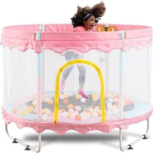 FOXSPORT Trampolino per Bambini FOXSPORT - Sicuro, Durevole, con Rete di Protezione - Montaggio Facile - Indoor e Outdoor - Divertimento Attivo per Tutte le Stagioni - 150 cm (Rosa)