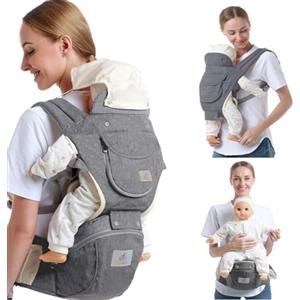 Wenbones Marsupio Momcozy, Marsupio Neonato 0-36 mesi(Inferiore a 20kg) con Sedile Multiposizione, Marsupio Neonato Flip Advanced Convertibile Trasporto frontale e dorsale Cinghie regolabili (Grigio)