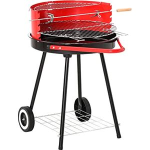 Outsunny Grill BBQ Barbecue a Carbonella Doppia Griglia Regolabile con Ruote Acciaio 51x70x75.5cm Nero e Rosso