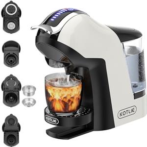 KOTLIE EM-308A Caffettiera Elettrica Macchina Caffè Multifunzione 5 in 1 per Caffè Macinato, Capsule, ESE (44mm), Temperatura e Volume Regolabili