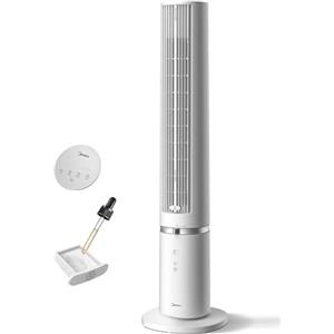 Midea MTF25FRG Ventilatore a Torre Silenzioso 40'' per Casa e Camera da Letto, Raffreddamento Potente 9 m/s, Telecomando Omni, Oscillazione a 90°, Design Smontabile e Lavabile, 4 Velocità, Bianco