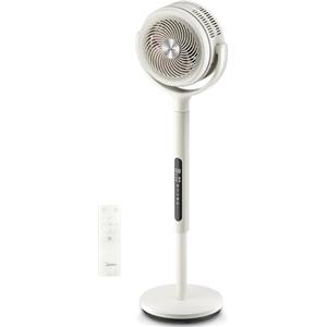 Midea MCF25GRW 21dB Ventilatore a Piantana, 135°+120° Omnidirezionale Oscillazione, Motore DC & Sistema Doppia Lama, 12 Velocità & 24m Distanza, Timer 15H con Telecomando, Altezza Regolabile, Bianco