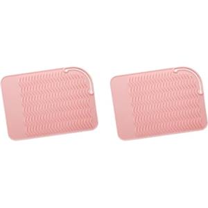 Geardeangloow Set di 2 tappetini di sicurezza in silicone resistente al calore, per piastra capelli, rosa