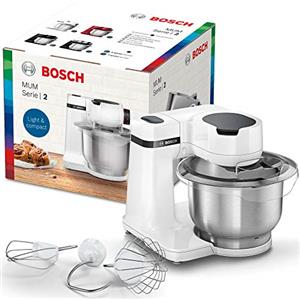 Bosch Elettrodomestici MUMS2EW00 - Robot da cucina MUM Serie 2, 700 W, ciotola in acciaio inox da 3,8 l, 4 livelli di lavoro, livelli, set per pasticceria, in acciaio INOX, colore: Bianco