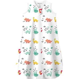 Mosebears Sacco nanna estivo per bambini, 0,5 Tog, 100% cotone, traspirante, sacco a pelo (dinosauro, M)