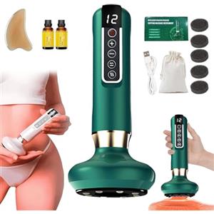 Izbdcy Massaggiatore Anti Cellulite, Massaggiatore Anti Cellulite per Pancia Schiena Vita Braccia Glutei, Anticellulite Elettrico 12 Livelli Regolabili (Green+Oil)