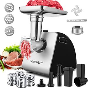COOCHEER Tritacarne elettrico da 2000 W, tritacarne elettrico con riempitivo per salsicce, 3 dischi in acciaio inox per carne e verdura